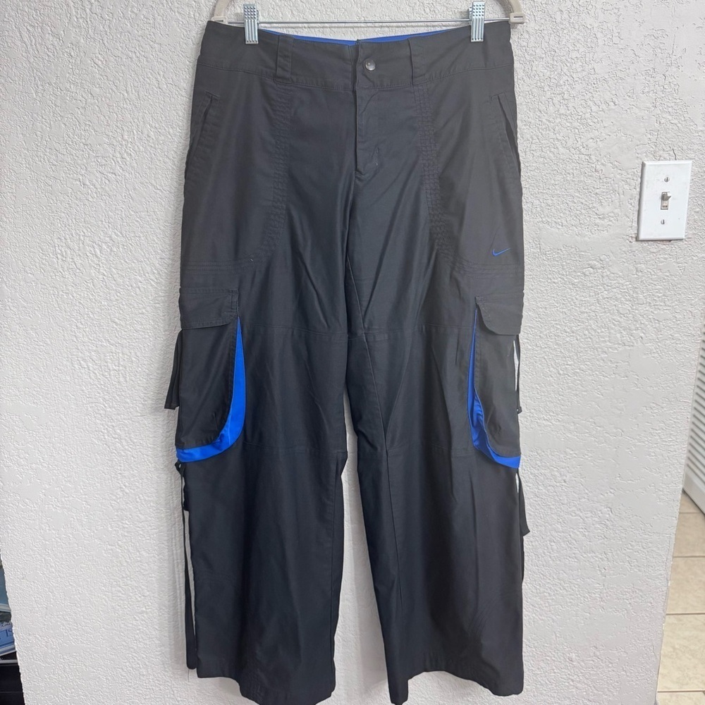 Vintage Nike 90s Y2K Baggy Cargo Pants Black/Blue Utility Pockets 16x30